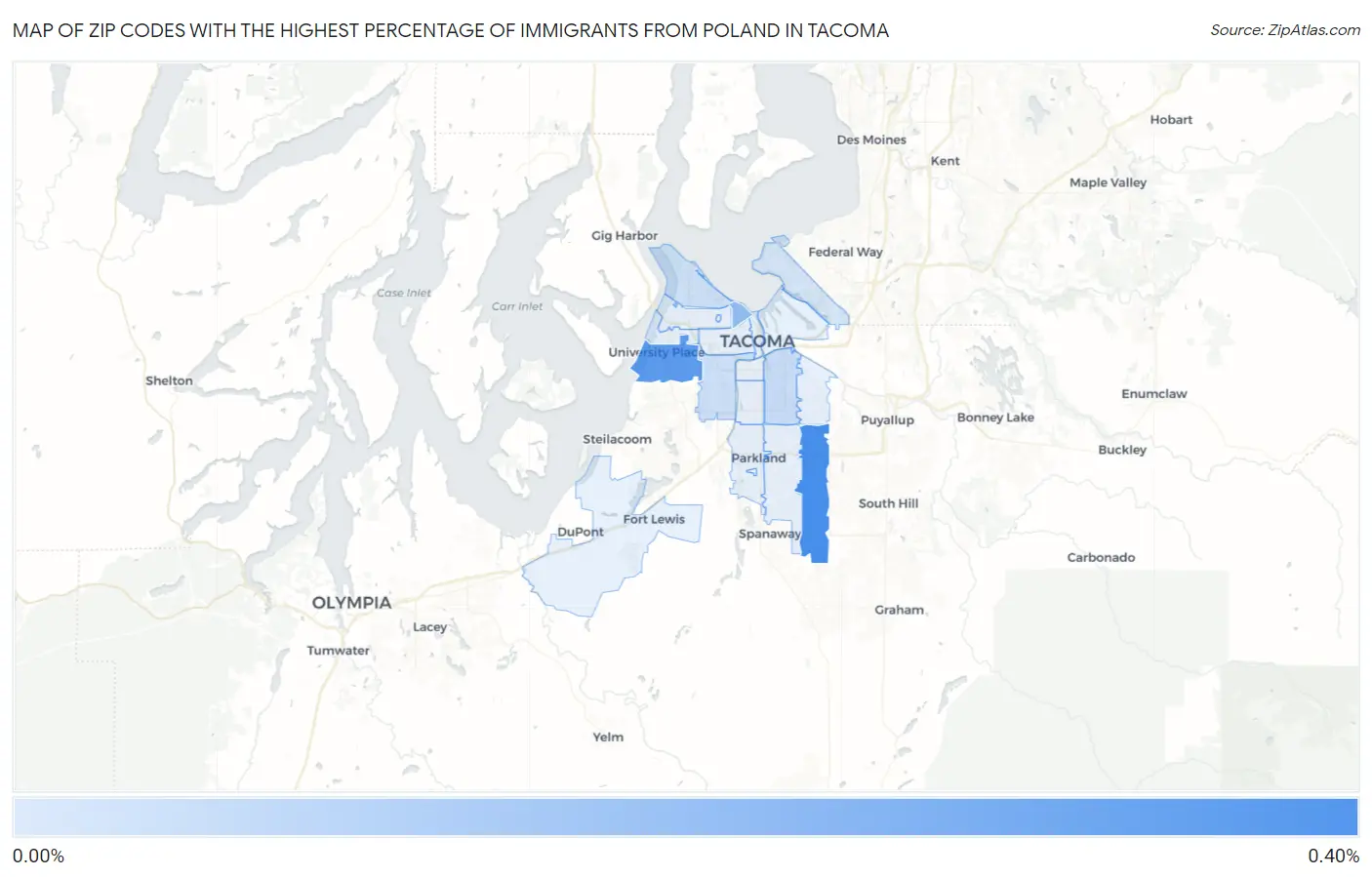 Zip Codes with the Highest Percentage of Immigrants from Poland in Tacoma Map