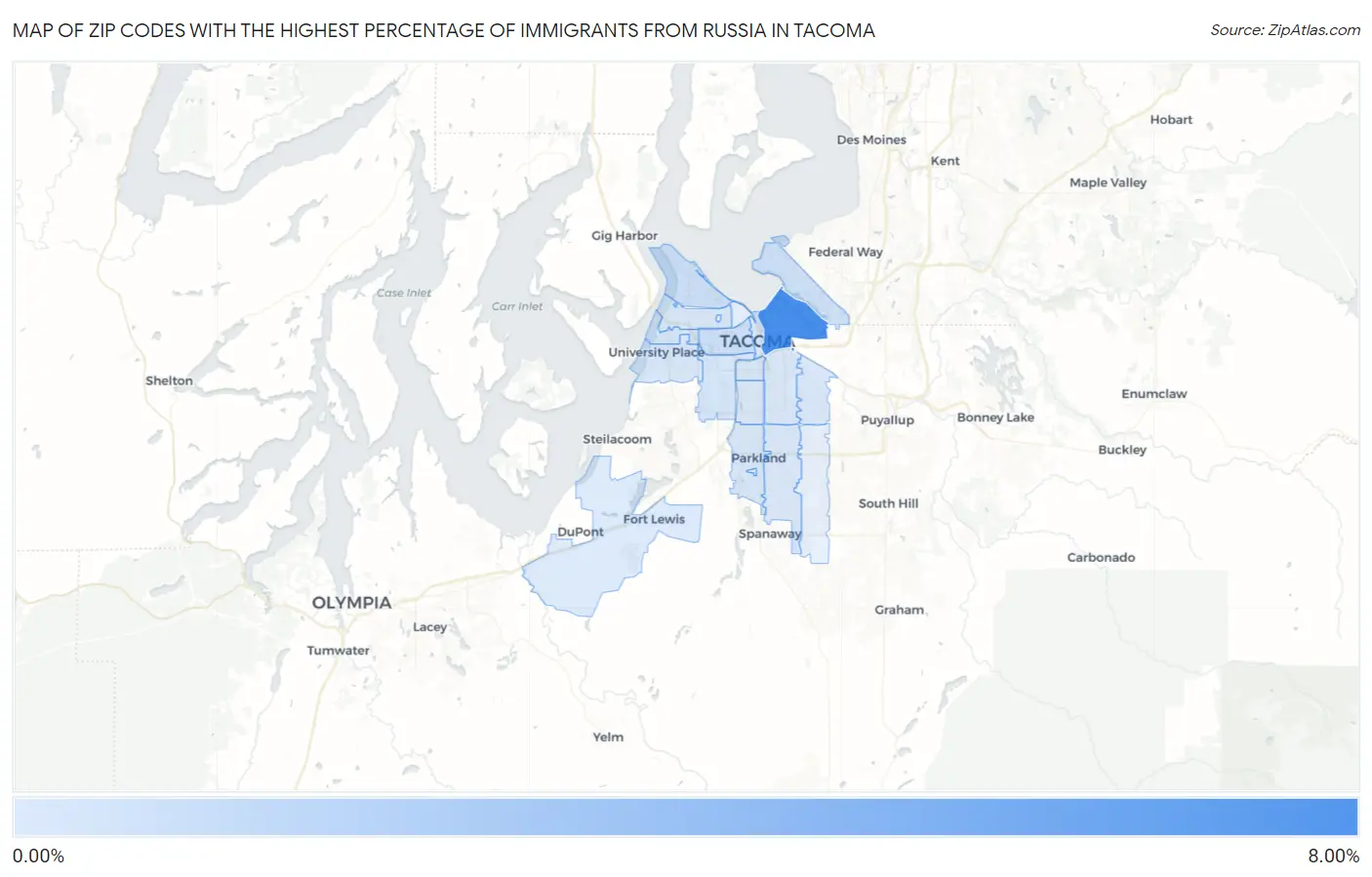 Zip Codes with the Highest Percentage of Immigrants from Russia in Tacoma Map