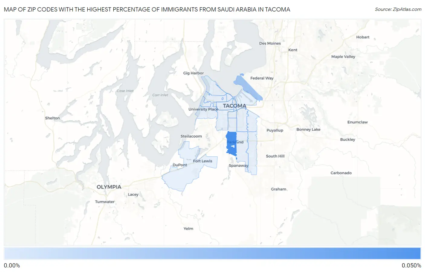 Zip Codes with the Highest Percentage of Immigrants from Saudi Arabia in Tacoma Map