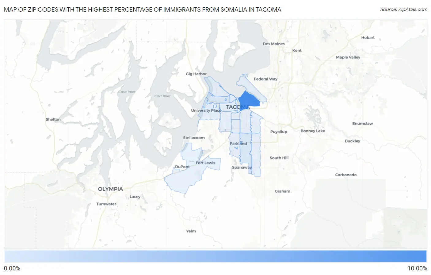 Zip Codes with the Highest Percentage of Immigrants from Somalia in Tacoma Map