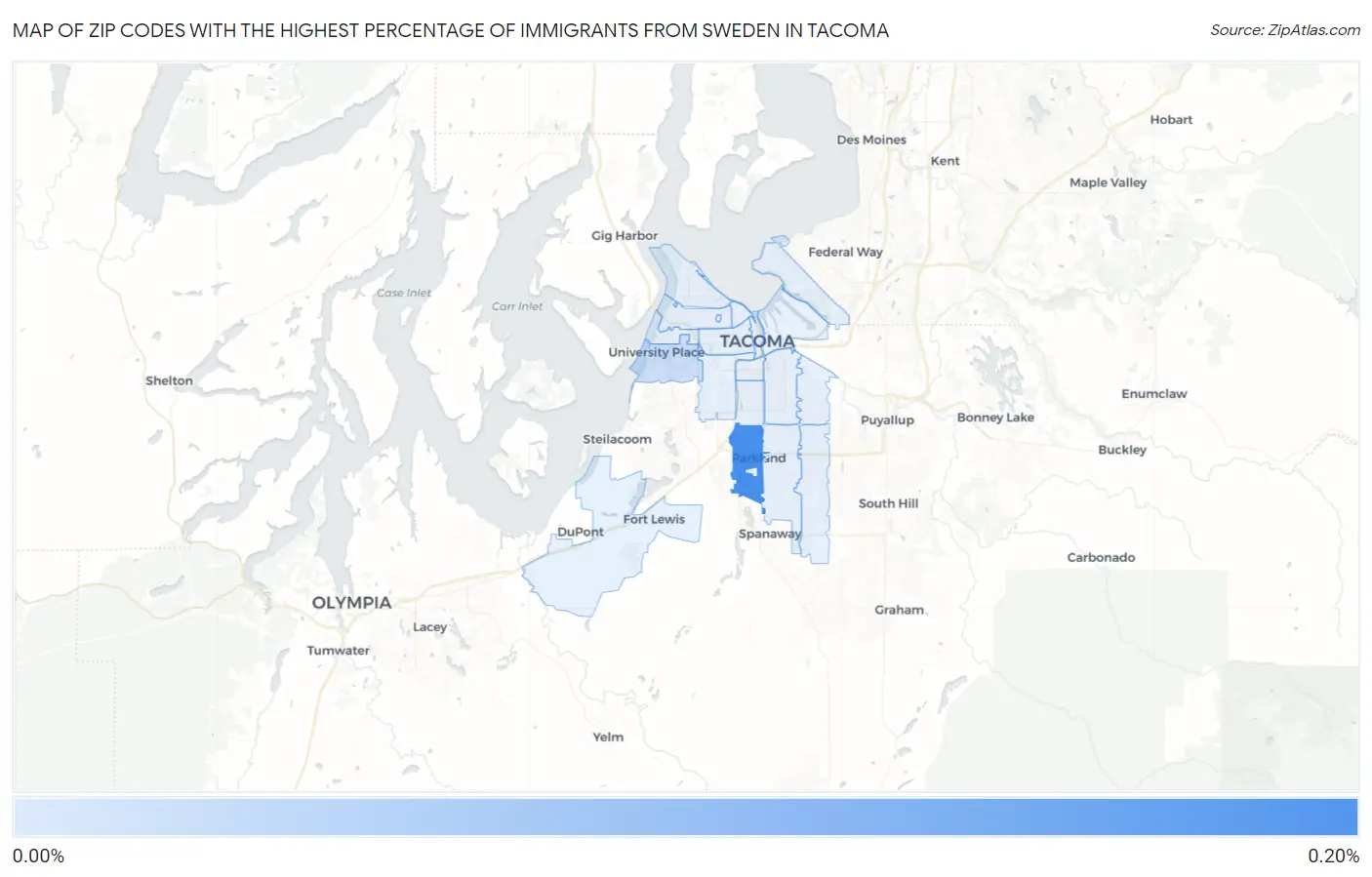Zip Codes with the Highest Percentage of Immigrants from Sweden in Tacoma Map