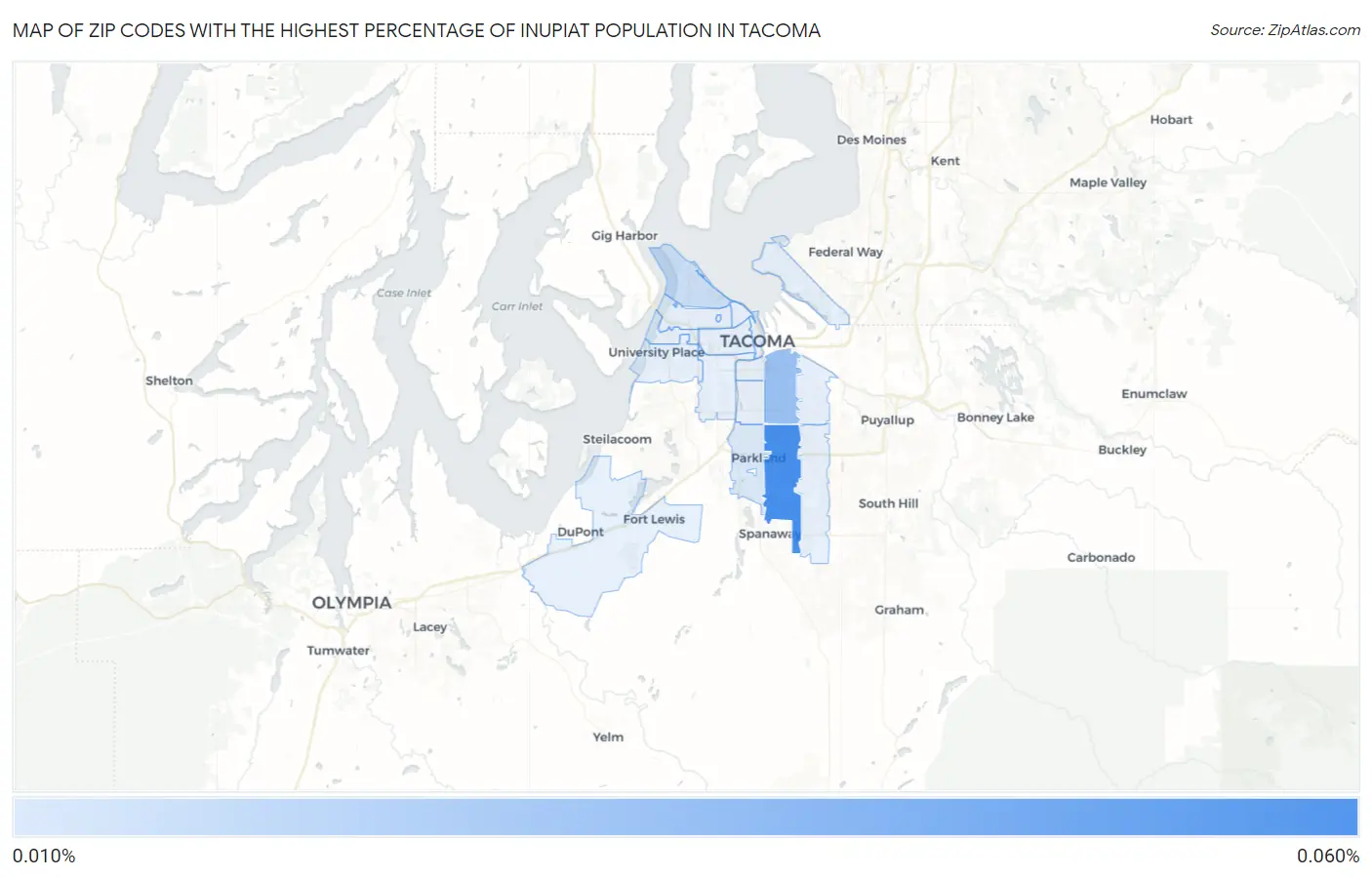 Zip Codes with the Highest Percentage of Inupiat Population in Tacoma Map