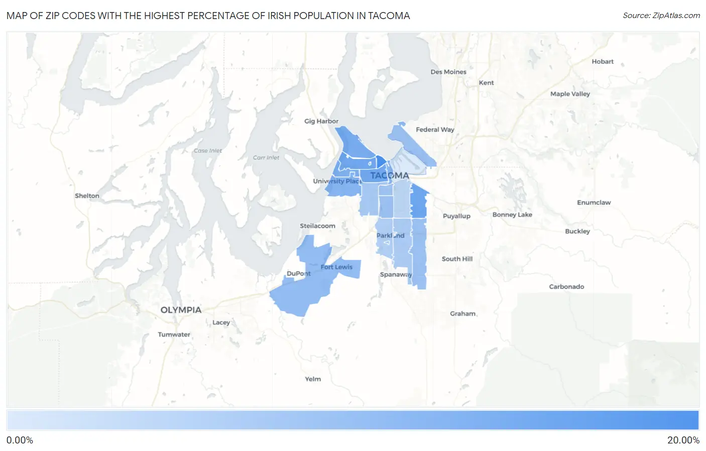 Zip Codes with the Highest Percentage of Irish Population in Tacoma Map