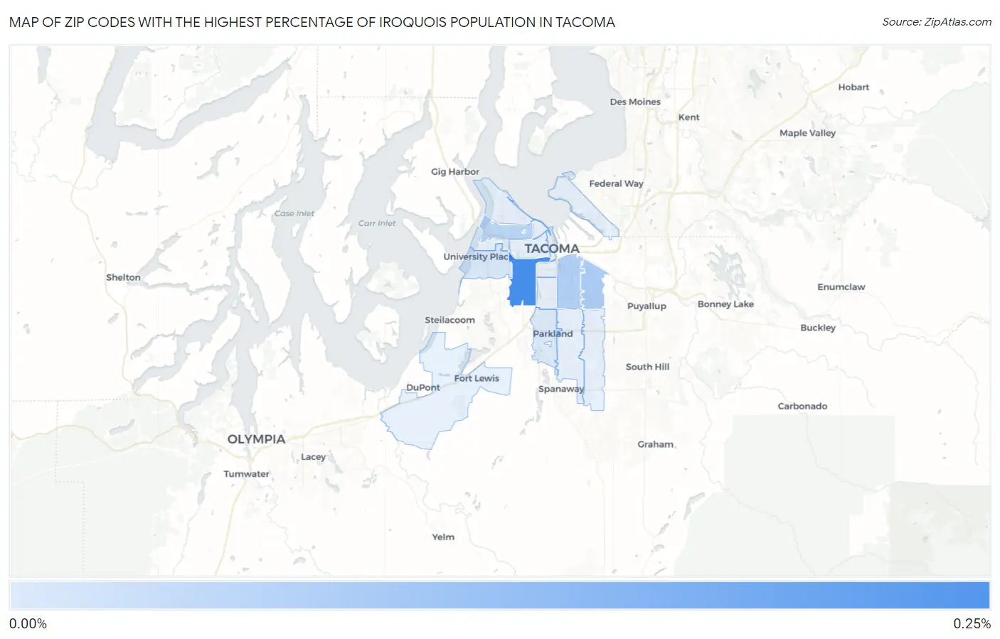 Zip Codes with the Highest Percentage of Iroquois Population in Tacoma Map