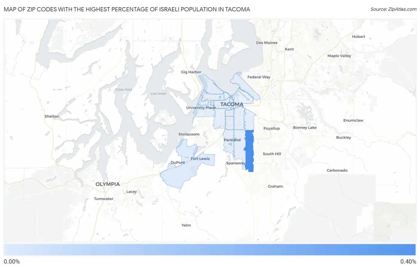 Zip Codes with the Highest Percentage of Israeli Population in Tacoma Map