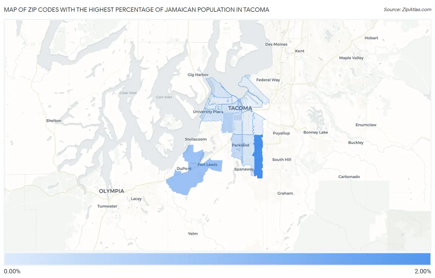 Zip Codes with the Highest Percentage of Jamaican Population in Tacoma Map