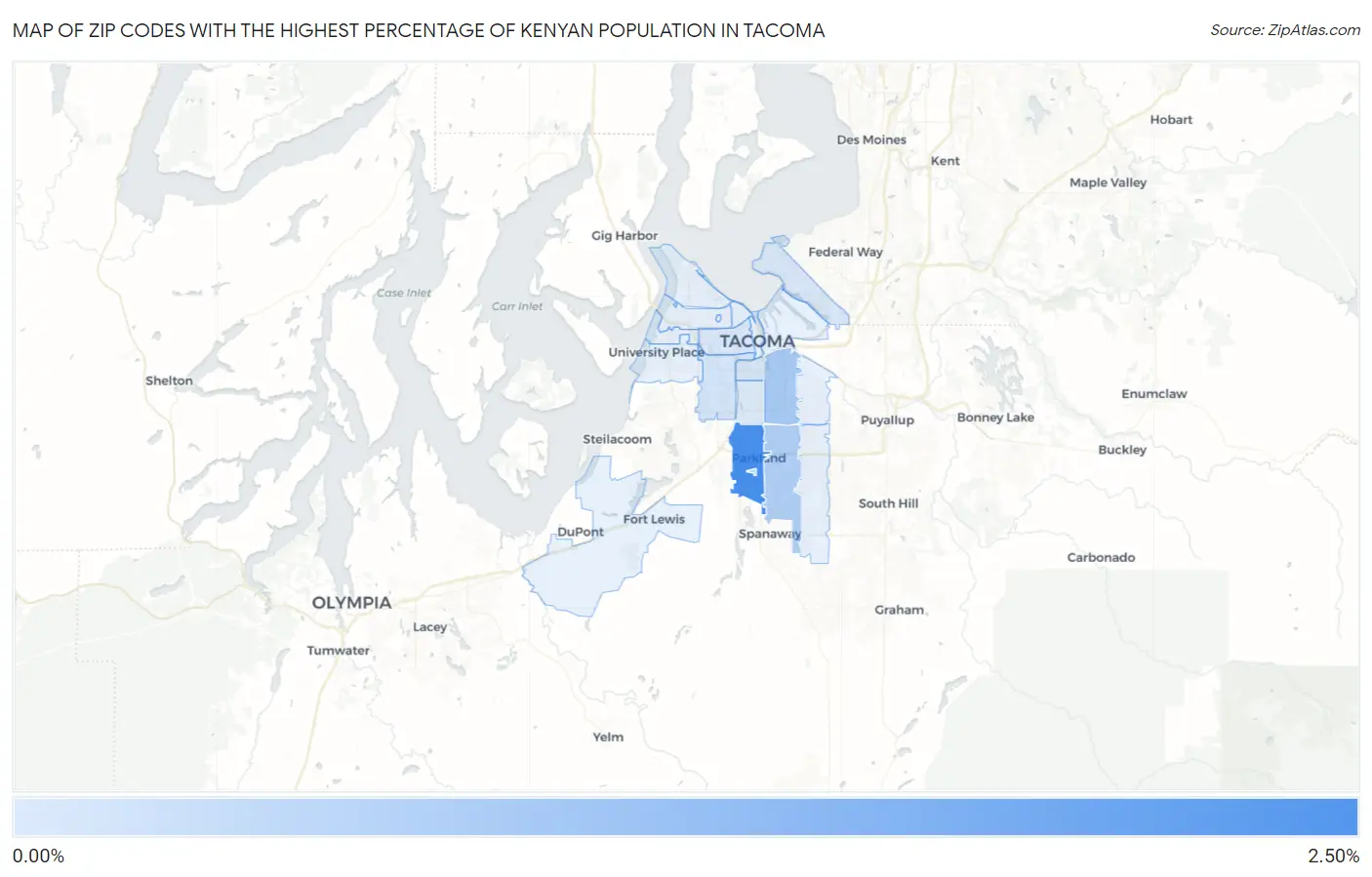 Zip Codes with the Highest Percentage of Kenyan Population in Tacoma Map