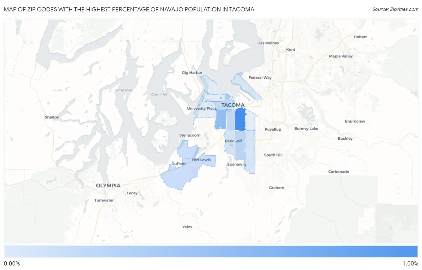 Zip Codes with the Highest Percentage of Navajo Population in Tacoma Map