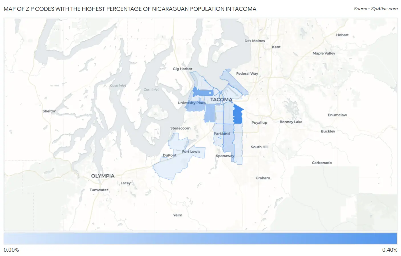 Zip Codes with the Highest Percentage of Nicaraguan Population in Tacoma Map