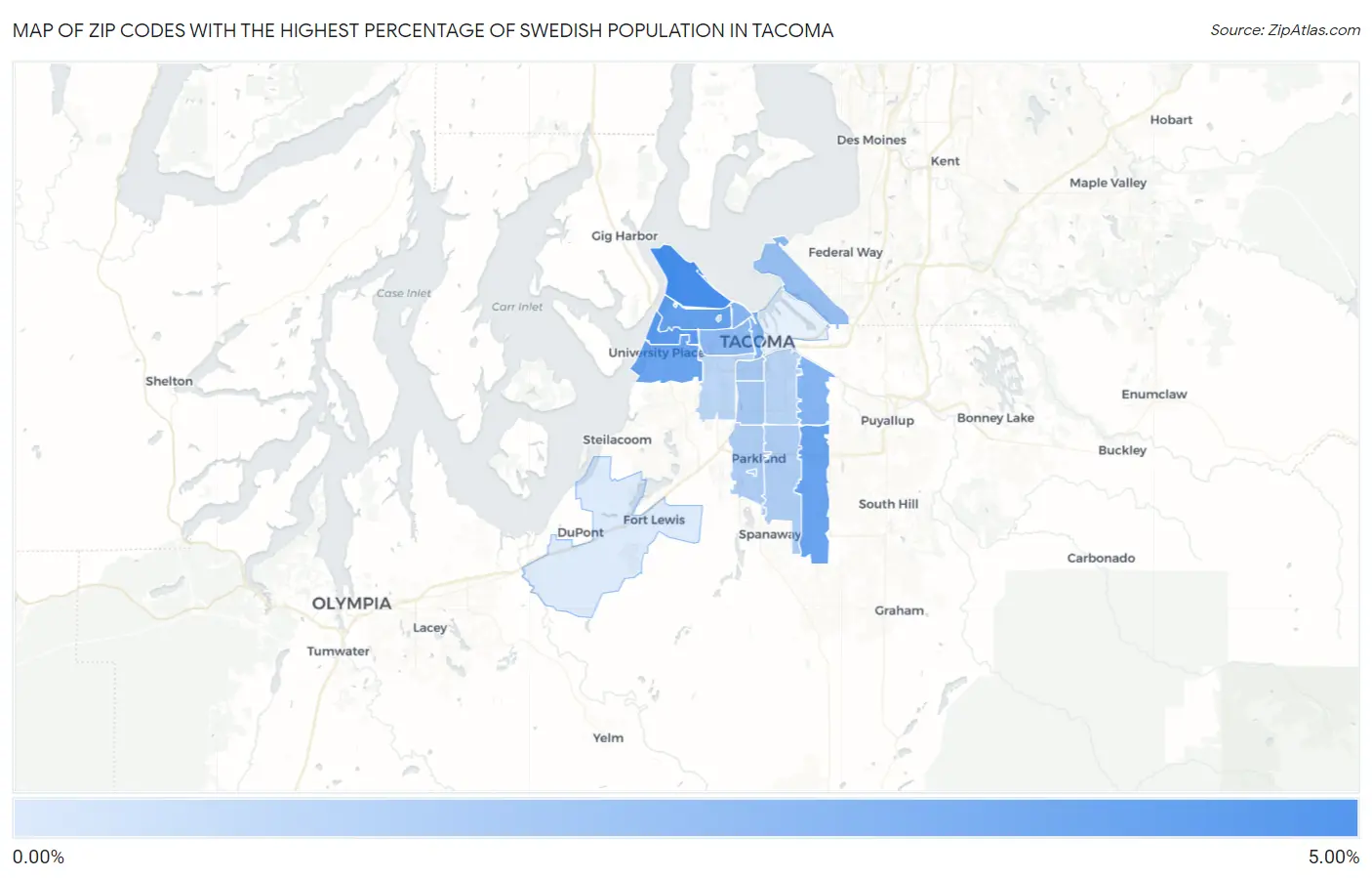 Zip Codes with the Highest Percentage of Swedish Population in Tacoma Map