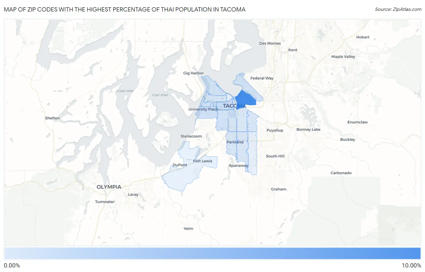 Zip Codes with the Highest Percentage of Thai Population in Tacoma Map