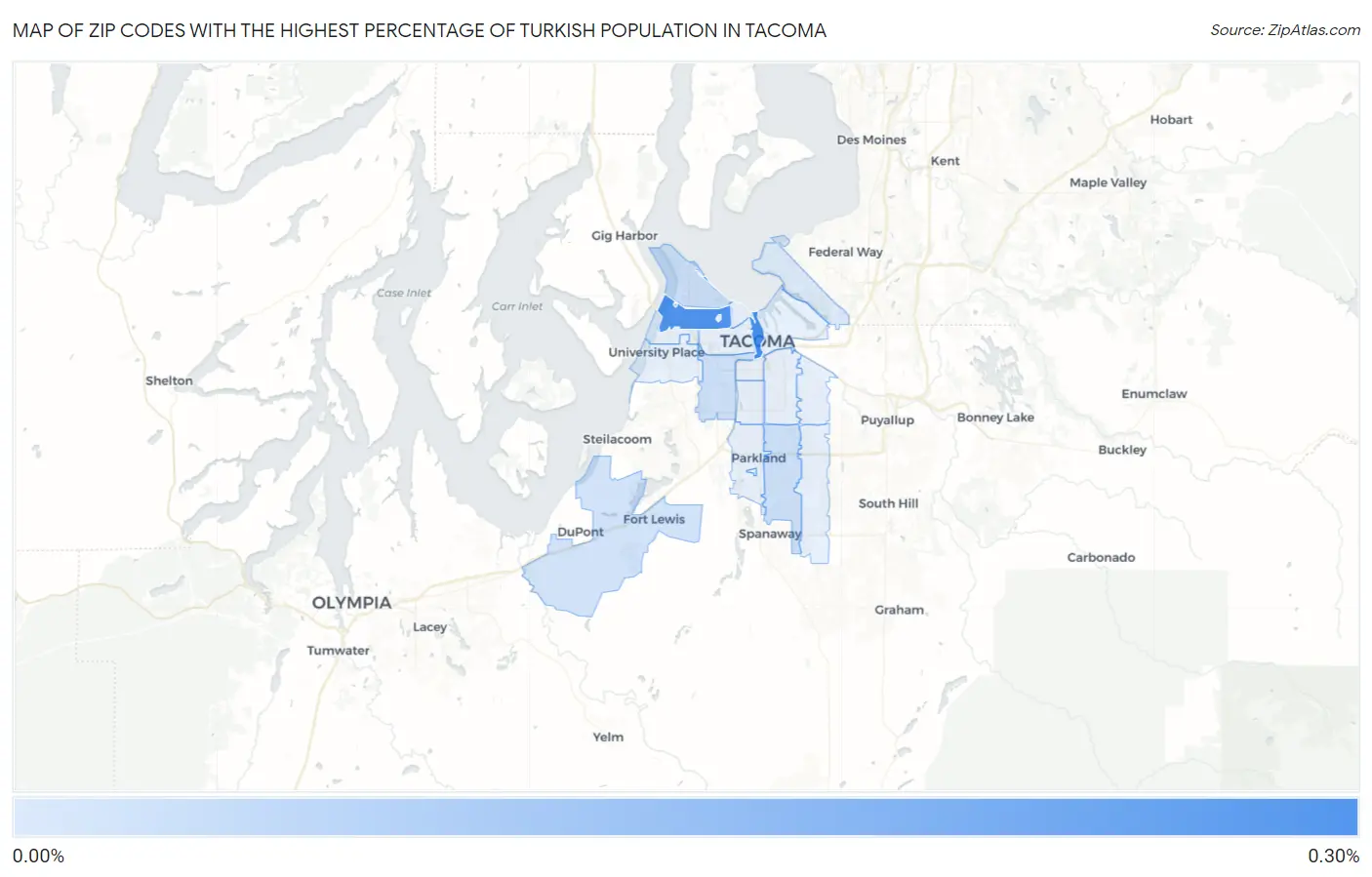 Zip Codes with the Highest Percentage of Turkish Population in Tacoma Map