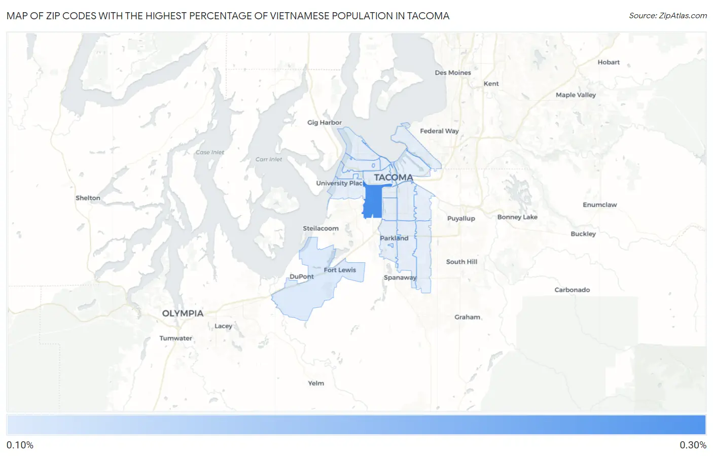 Zip Codes with the Highest Percentage of Vietnamese Population in Tacoma Map