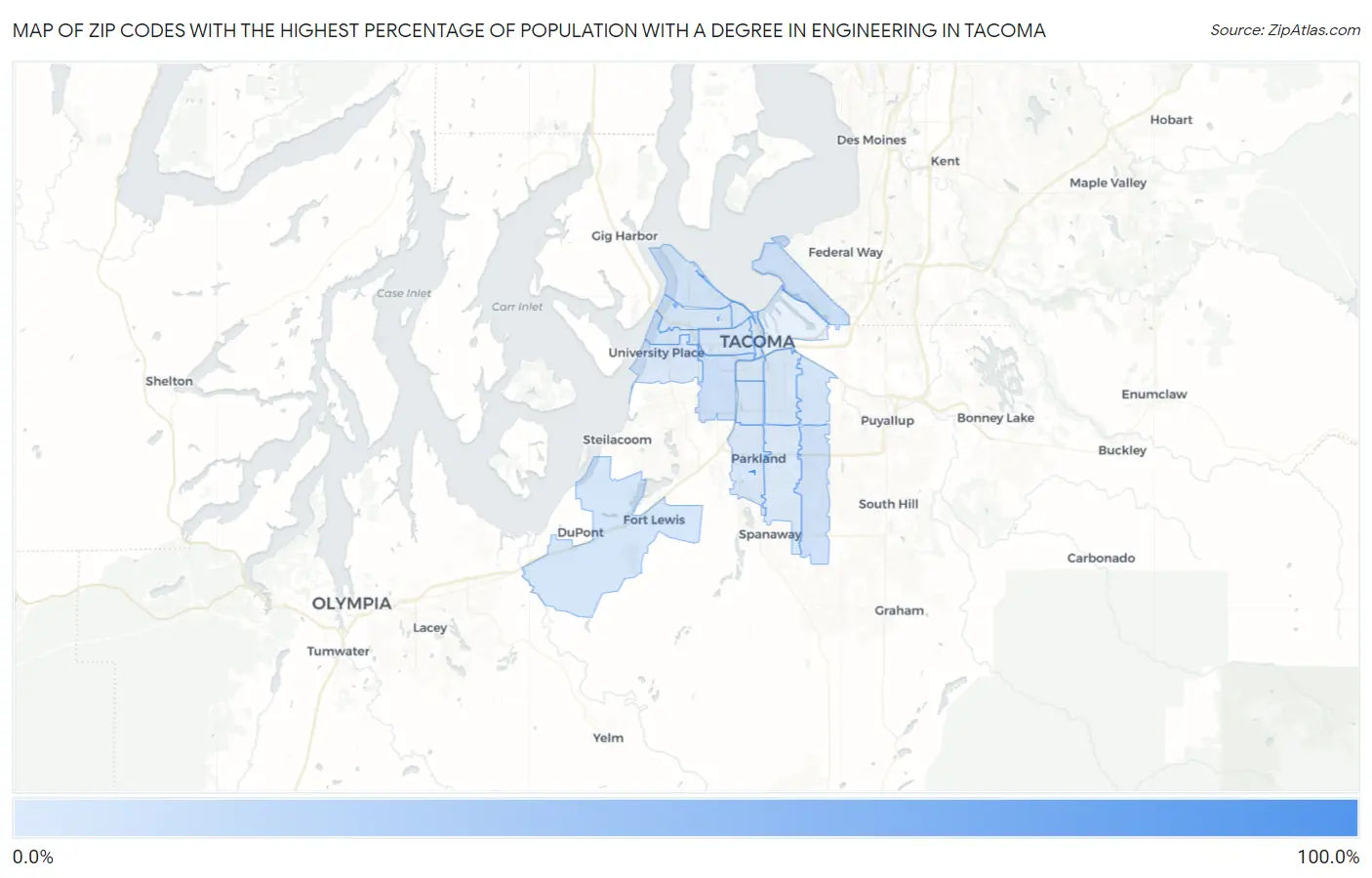Zip Codes with the Highest Percentage of Population with a Degree in Engineering in Tacoma Map
