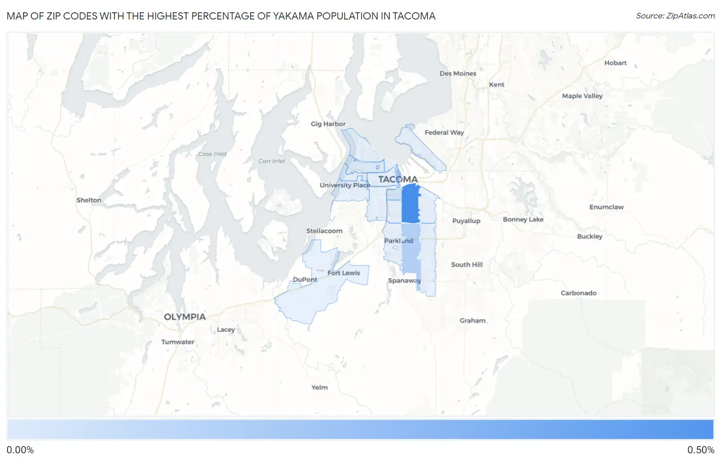 Zip Codes with the Highest Percentage of Yakama Population in Tacoma Map