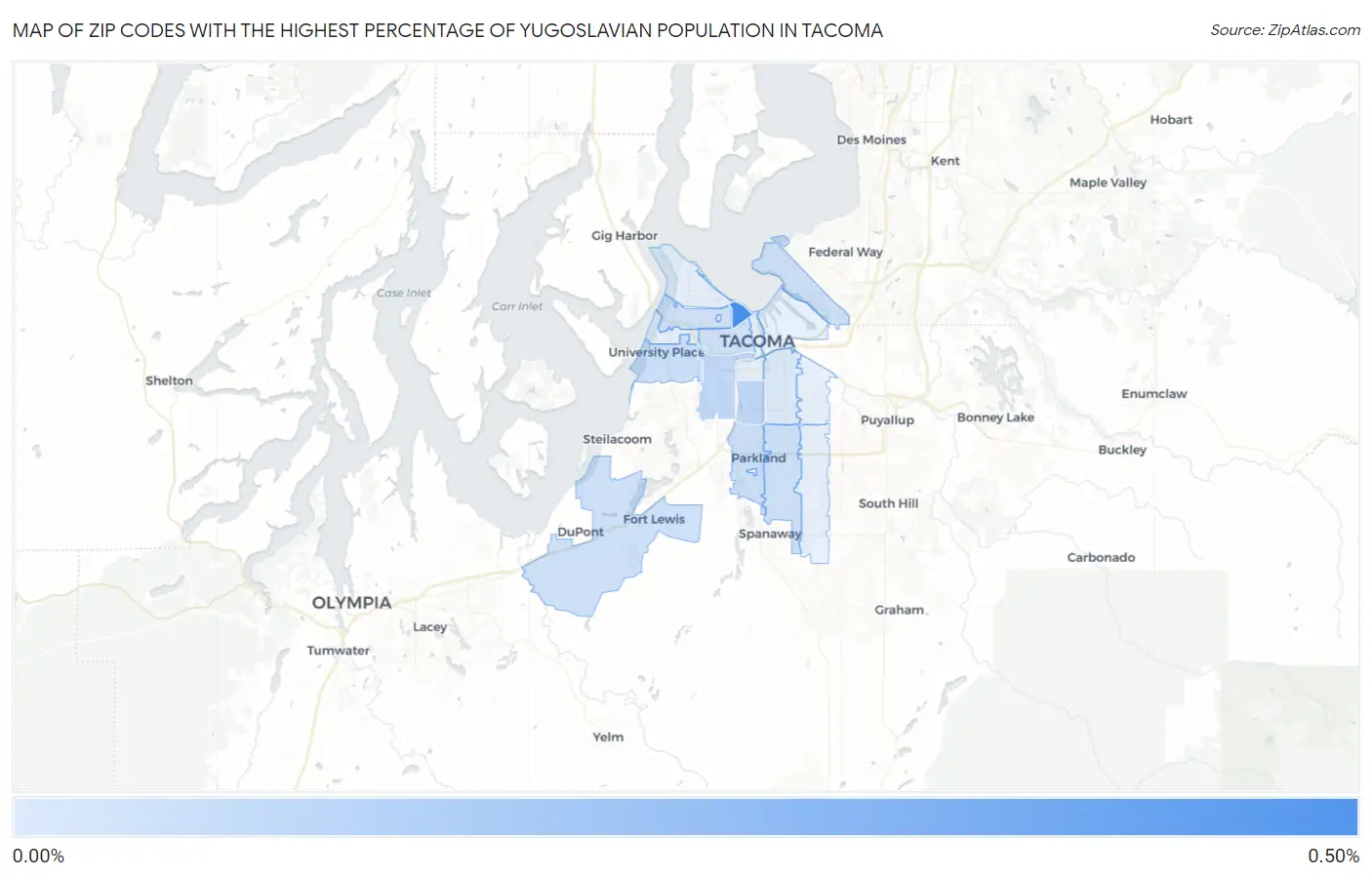 Zip Codes with the Highest Percentage of Yugoslavian Population in Tacoma Map
