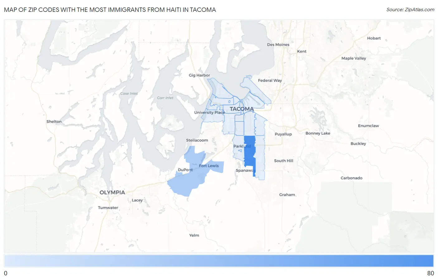 Zip Codes with the Most Immigrants from Haiti in Tacoma Map