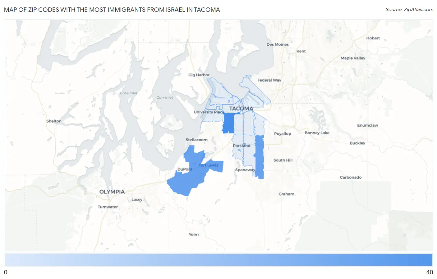 Zip Codes with the Most Immigrants from Israel in Tacoma Map