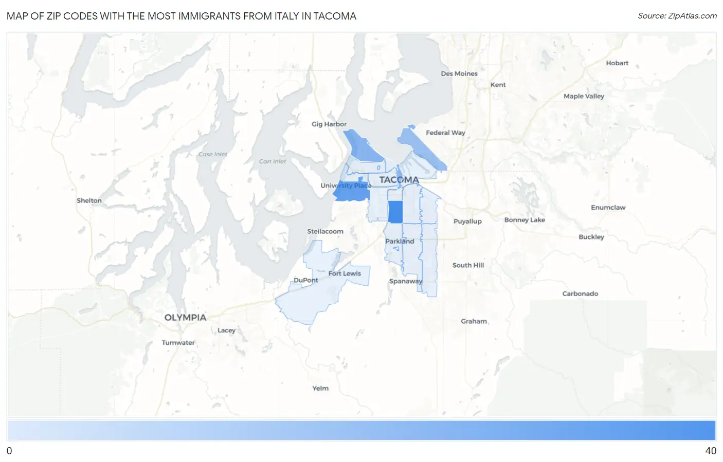 Zip Codes with the Most Immigrants from Italy in Tacoma Map