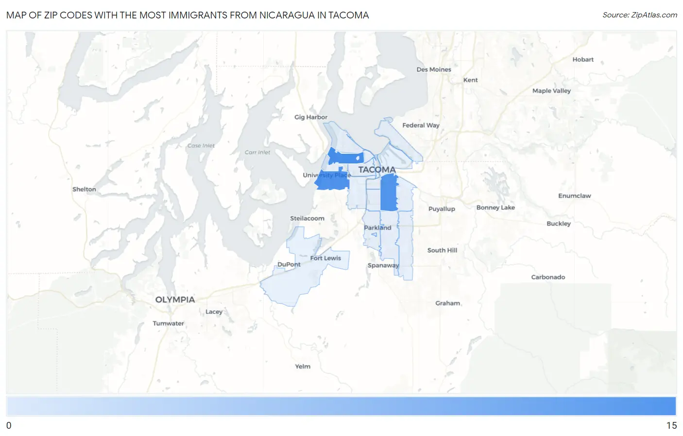 Zip Codes with the Most Immigrants from Nicaragua in Tacoma Map