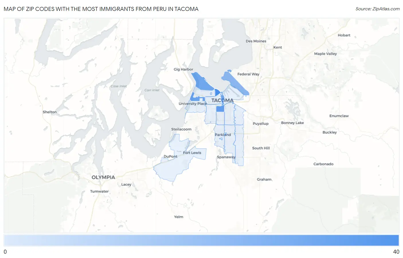 Zip Codes with the Most Immigrants from Peru in Tacoma Map