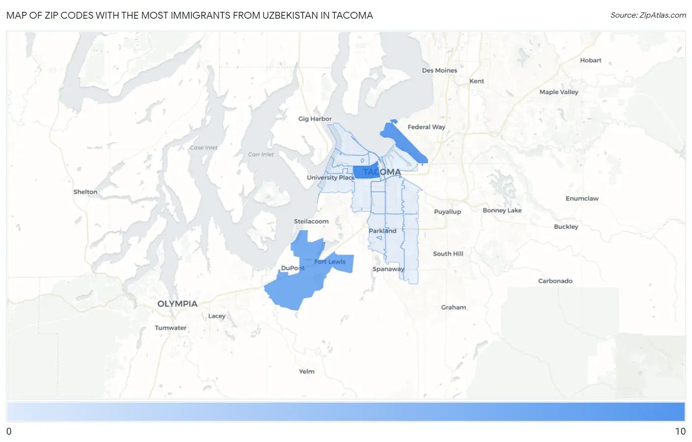 Zip Codes with the Most Immigrants from Uzbekistan in Tacoma Map