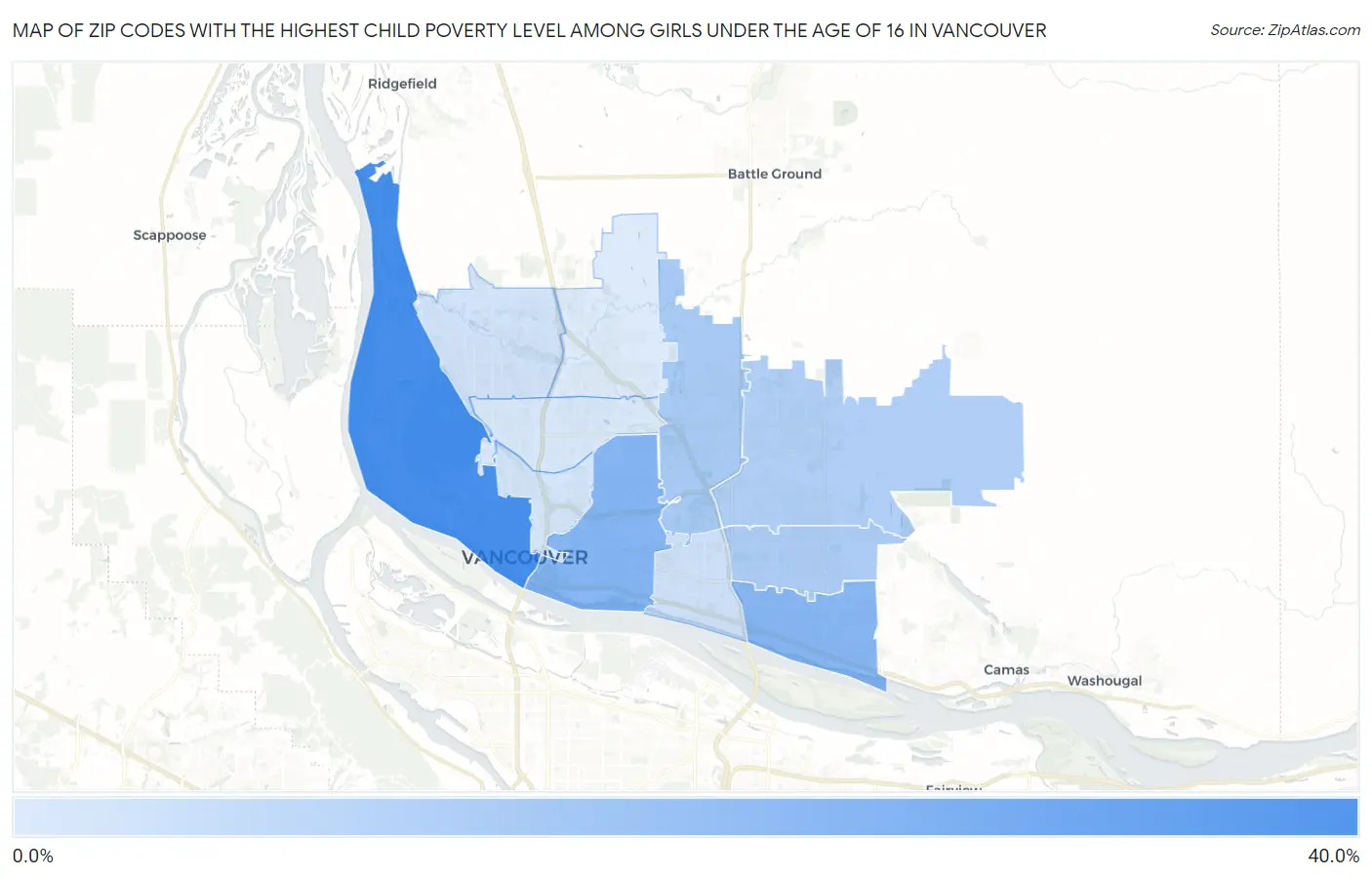 Zip Codes with the Highest Child Poverty Level Among Girls Under the Age of 16 in Vancouver Map