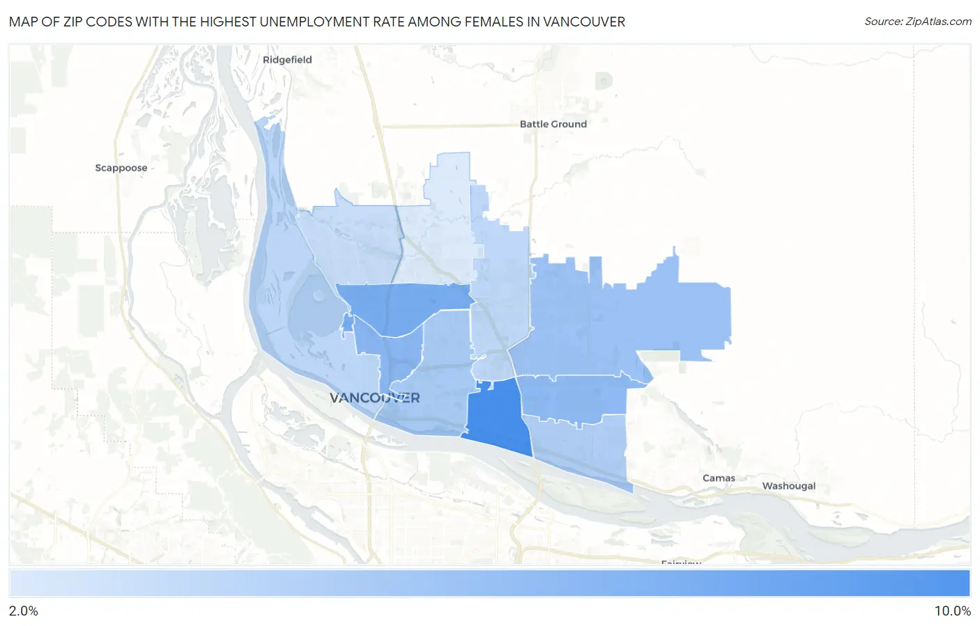 Zip Codes with the Highest Unemployment Rate Among Females in Vancouver Map