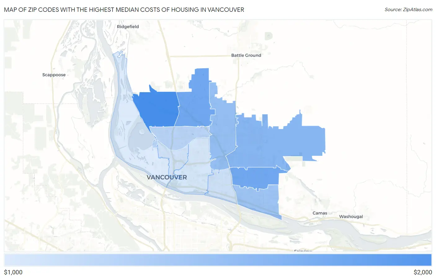 Zip Codes with the Highest Median Costs of Housing in Vancouver Map