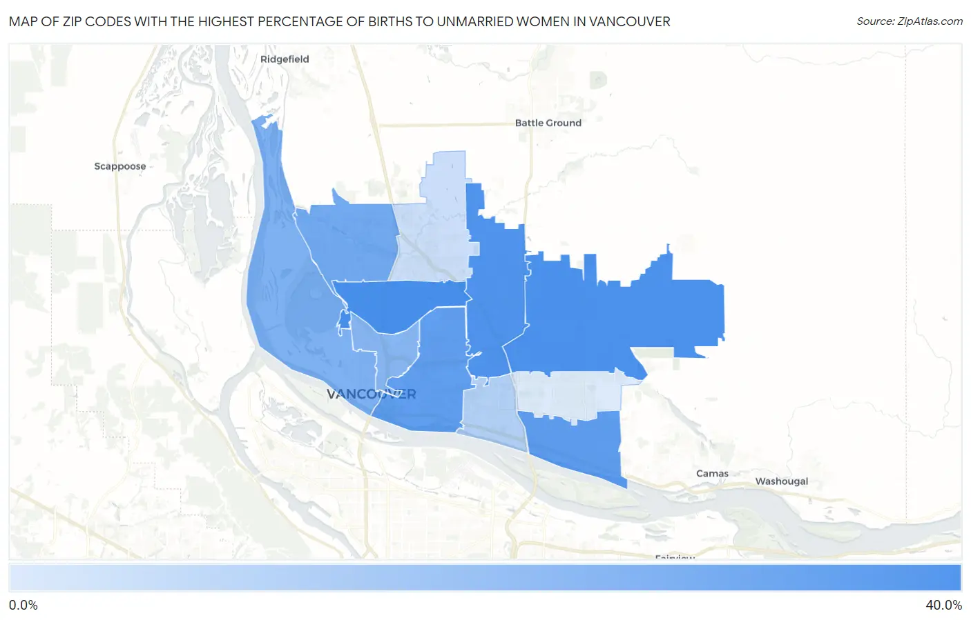 Zip Codes with the Highest Percentage of Births to Unmarried Women in Vancouver Map