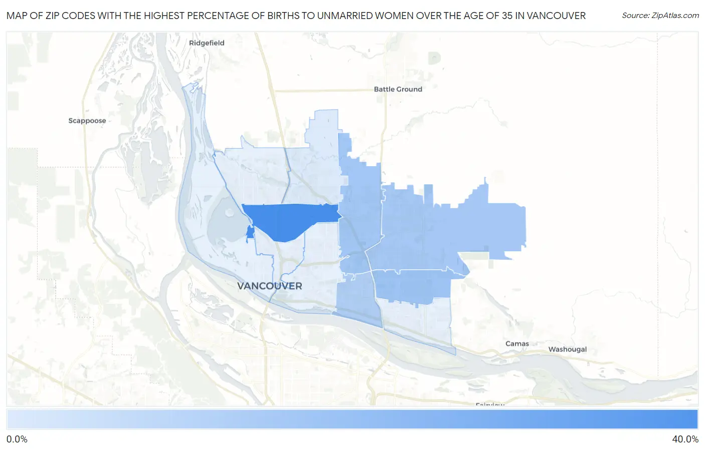 Zip Codes with the Highest Percentage of Births to Unmarried Women over the Age of 35 in Vancouver Map