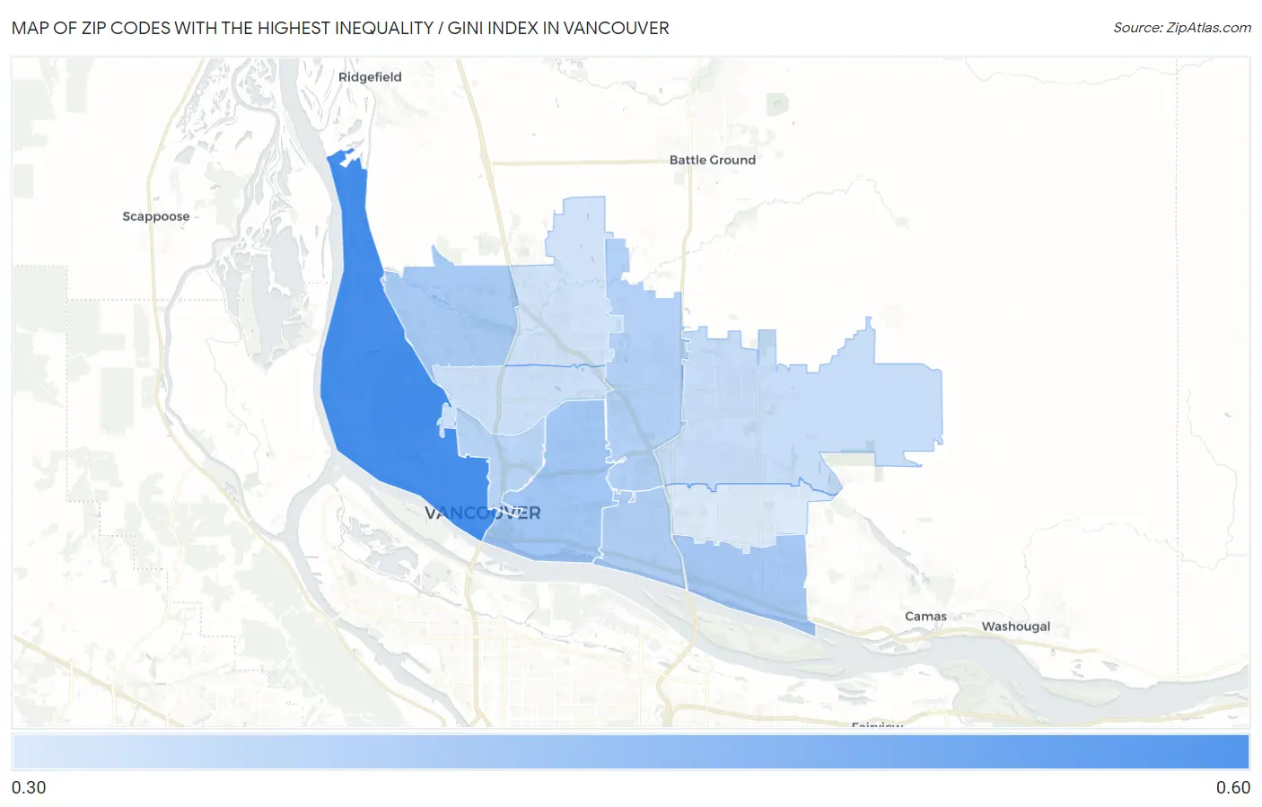 Zip Codes with the Highest Inequality / Gini Index in Vancouver Map