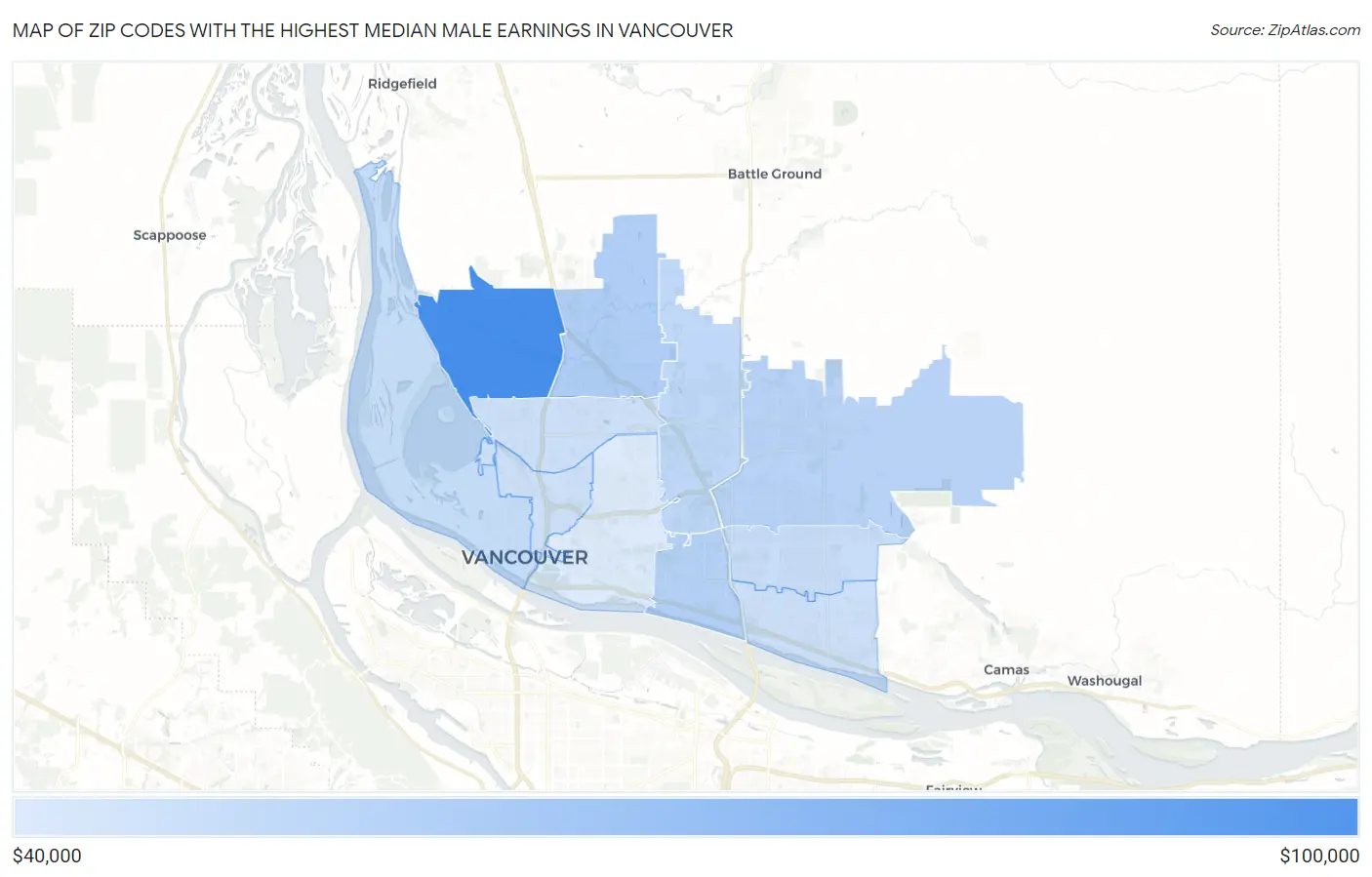 Zip Codes with the Highest Median Male Earnings in Vancouver Map