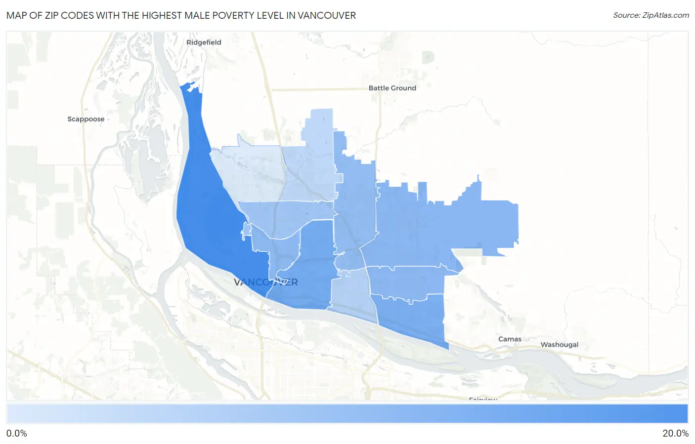 Zip Codes with the Highest Male Poverty Level in Vancouver Map