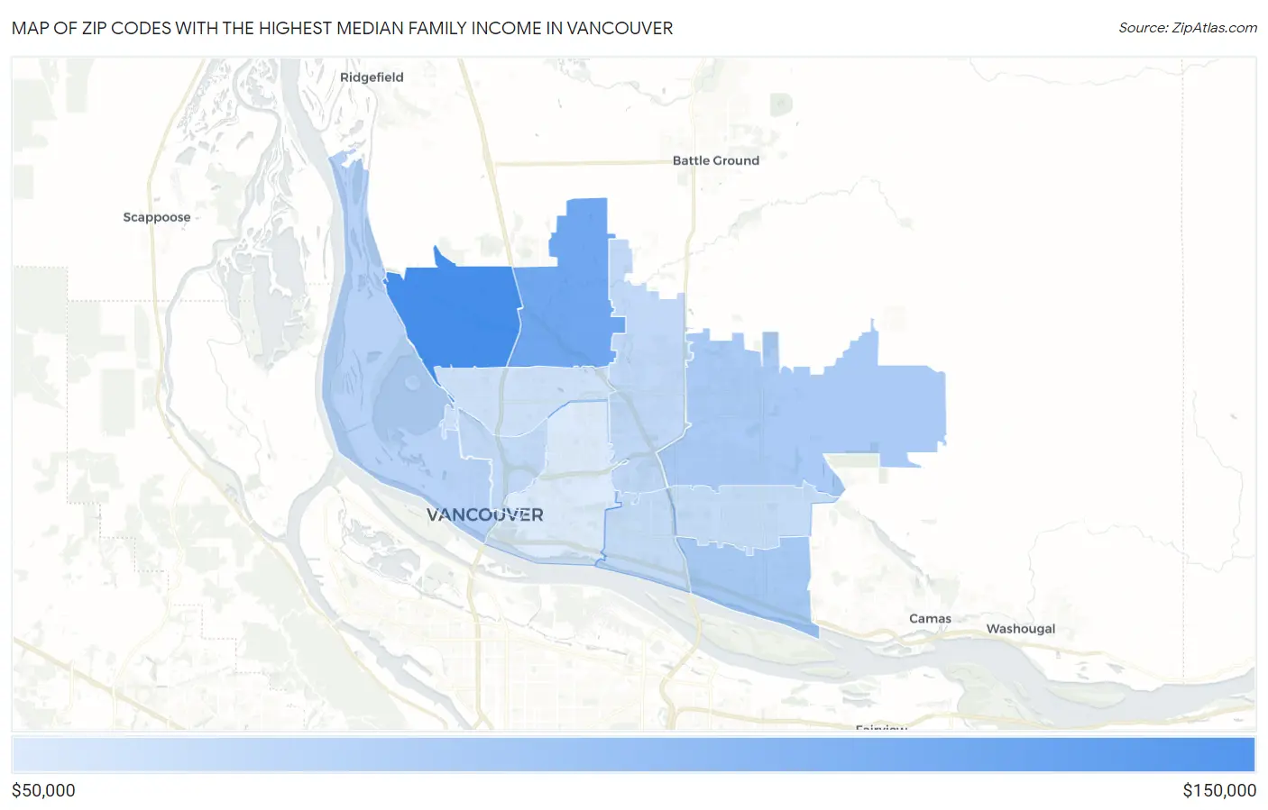 Zip Codes with the Highest Median Family Income in Vancouver Map