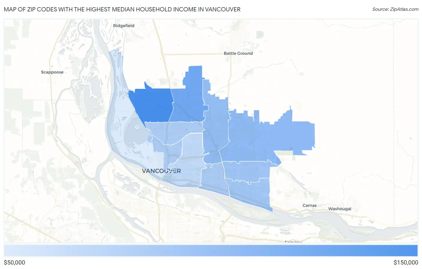 Zip Codes with the Highest Median Household Income in Vancouver Map