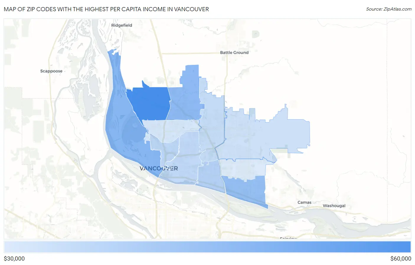 Zip Codes with the Highest Per Capita Income in Vancouver Map