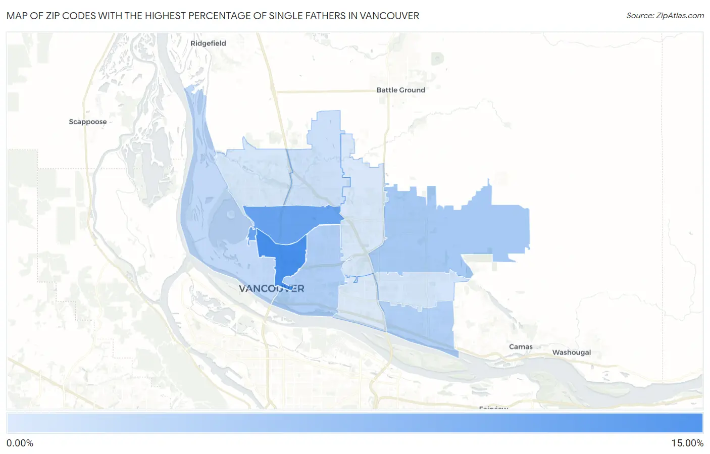 Zip Codes with the Highest Percentage of Single Fathers in Vancouver Map