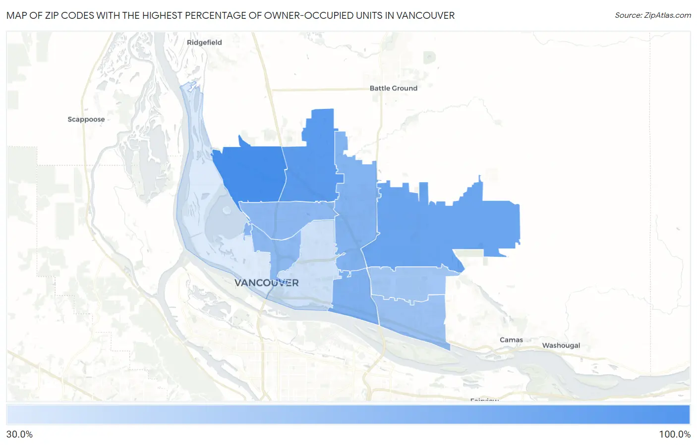 Zip Codes with the Highest Percentage of Owner-Occupied Units in Vancouver Map