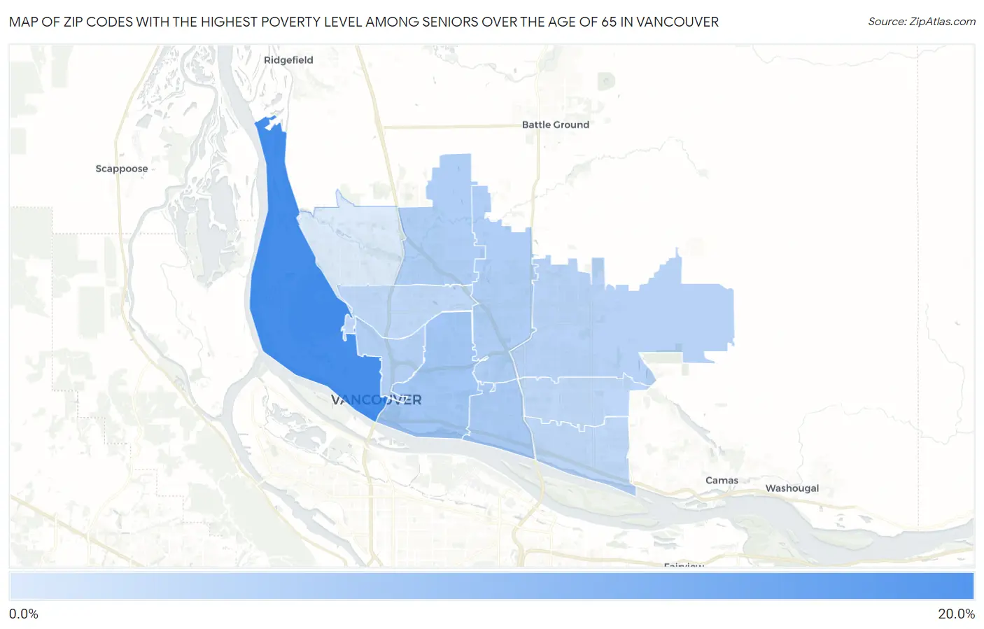Zip Codes with the Highest Poverty Level Among Seniors Over the Age of 65 in Vancouver Map