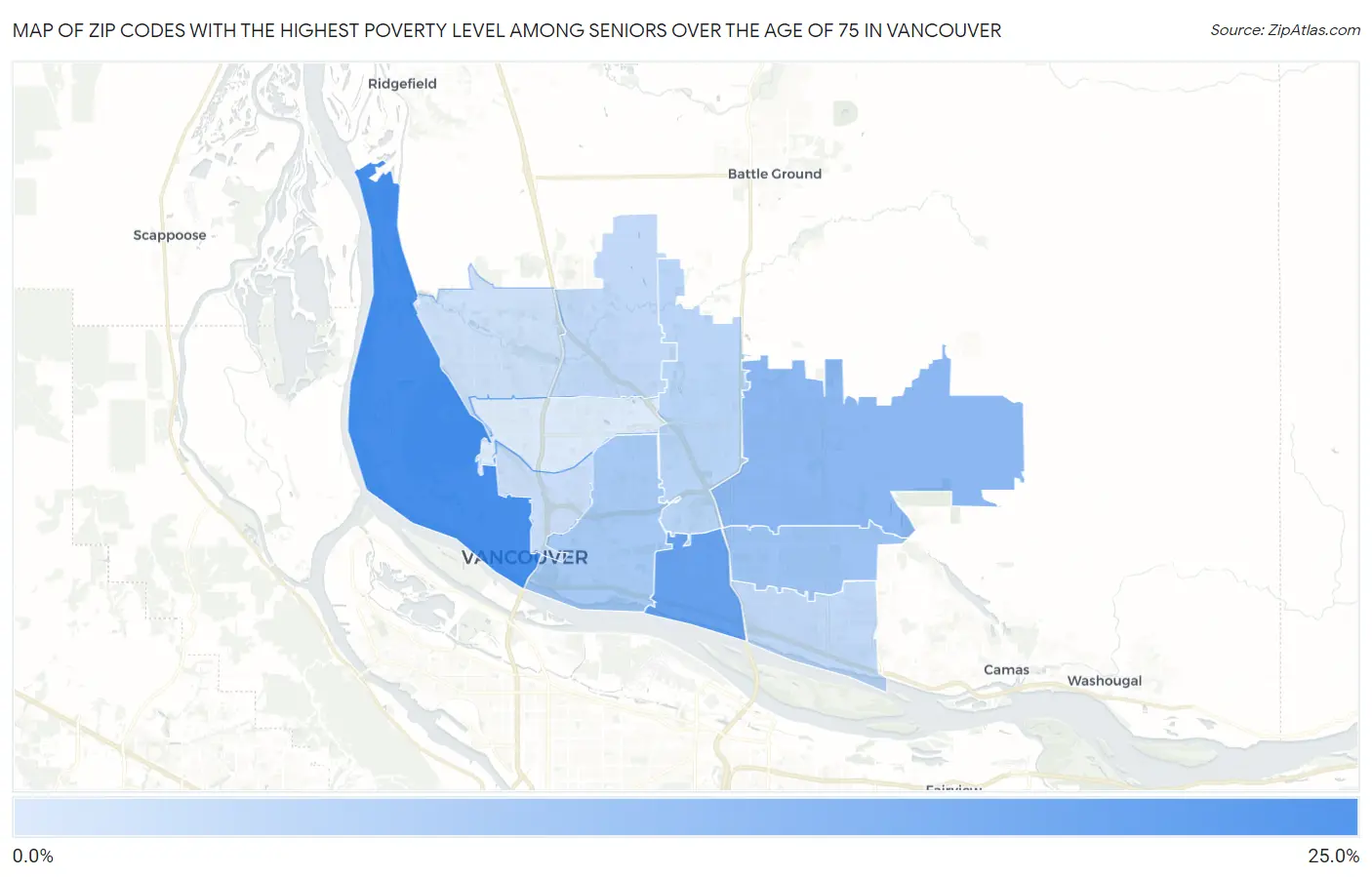 Zip Codes with the Highest Poverty Level Among Seniors Over the Age of 75 in Vancouver Map