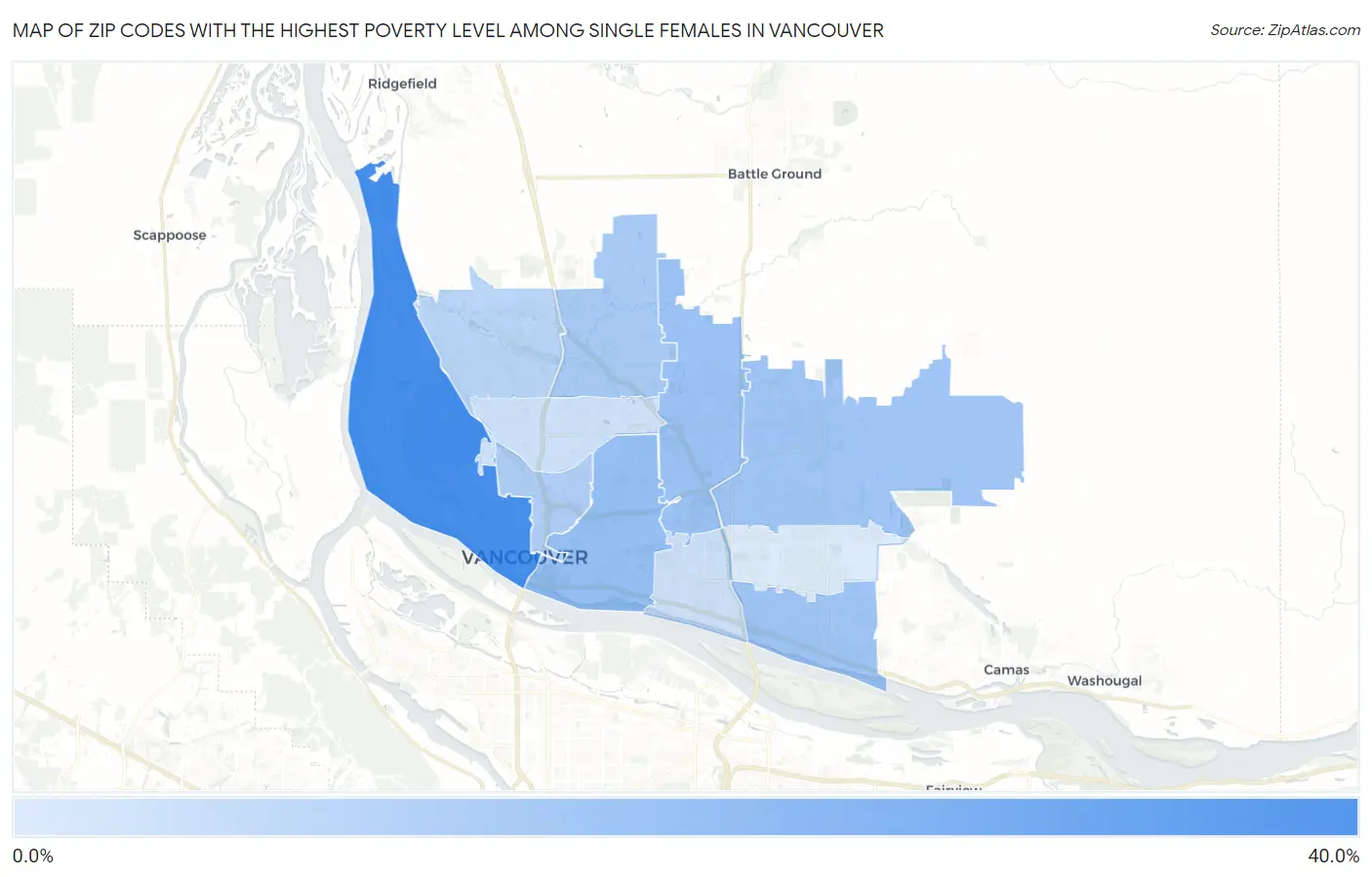 Zip Codes with the Highest Poverty Level Among Single Females in Vancouver Map