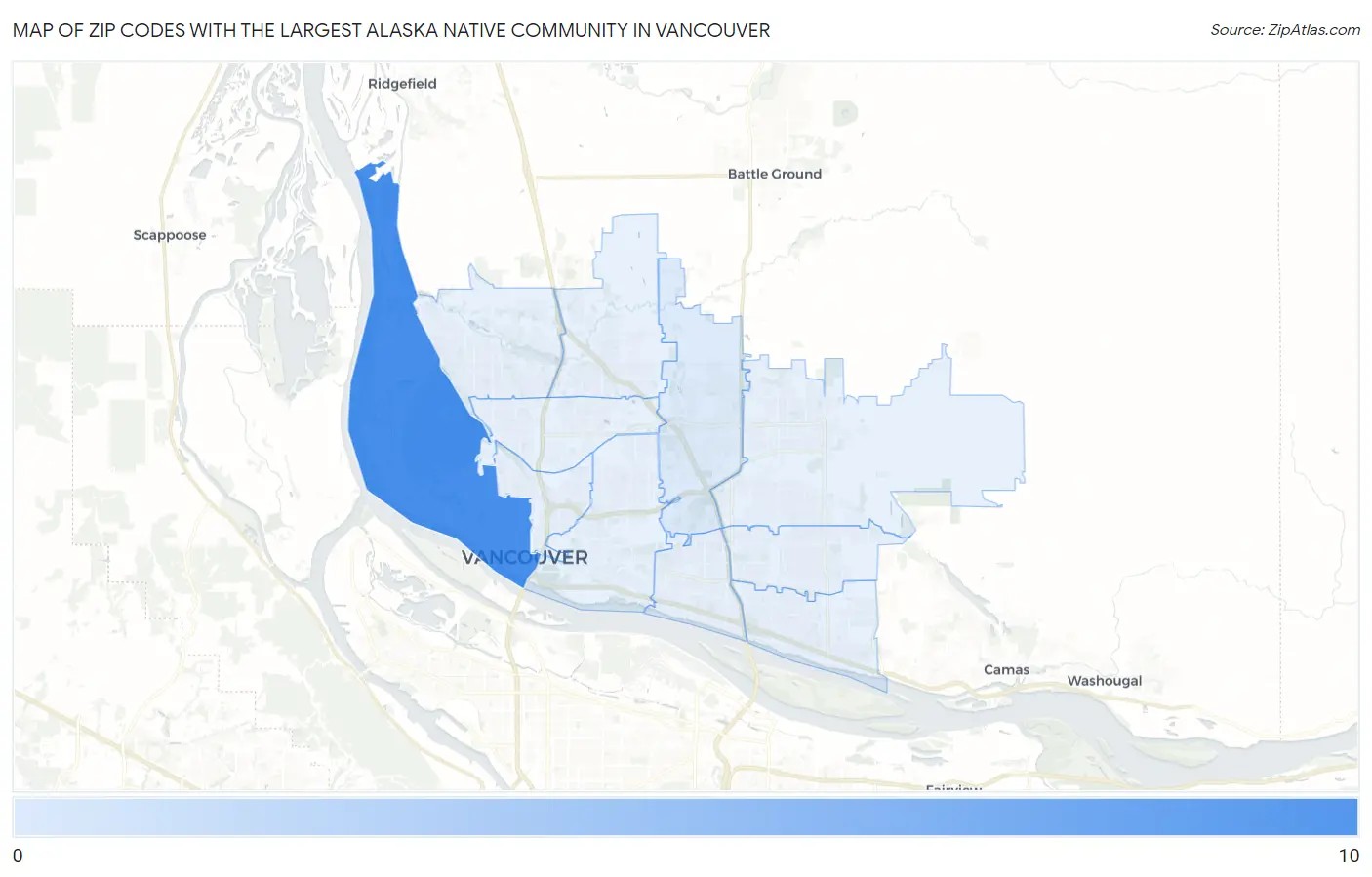 Zip Codes with the Largest Alaska Native Community in Vancouver Map