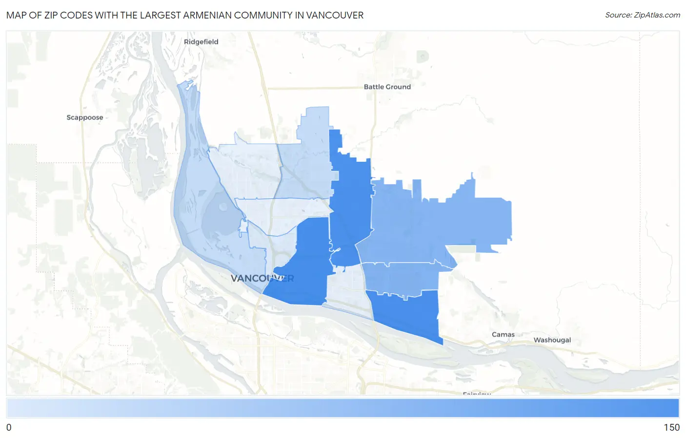 Zip Codes with the Largest Armenian Community in Vancouver Map