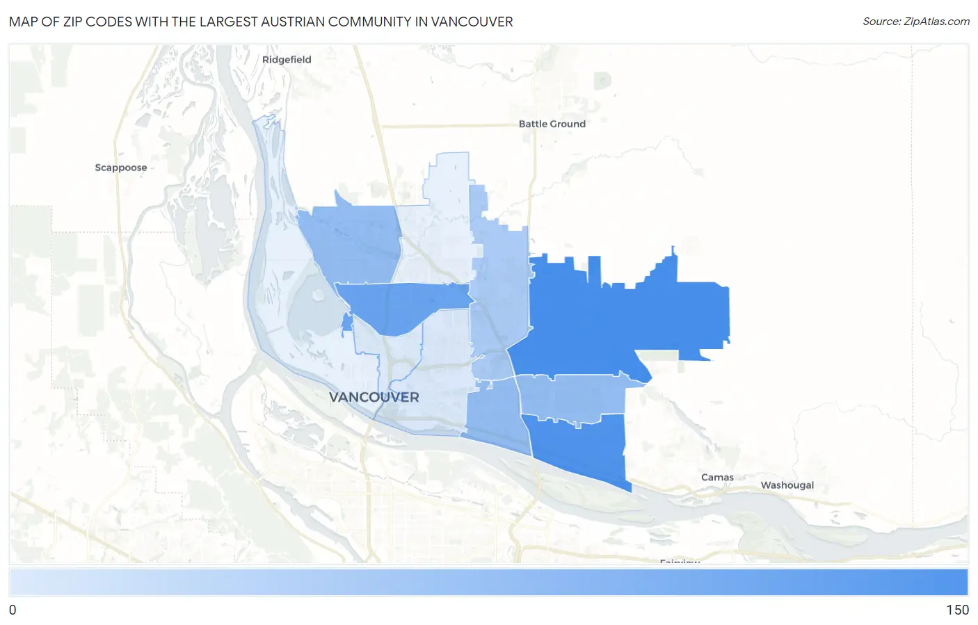 Zip Codes with the Largest Austrian Community in Vancouver Map