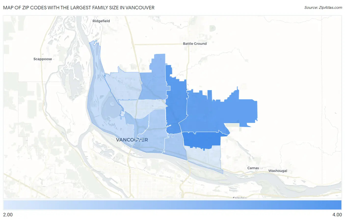Zip Codes with the Largest Family Size in Vancouver Map