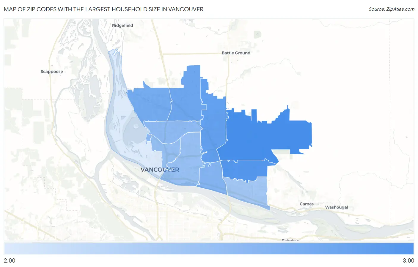 Zip Codes with the Largest Household Size in Vancouver Map