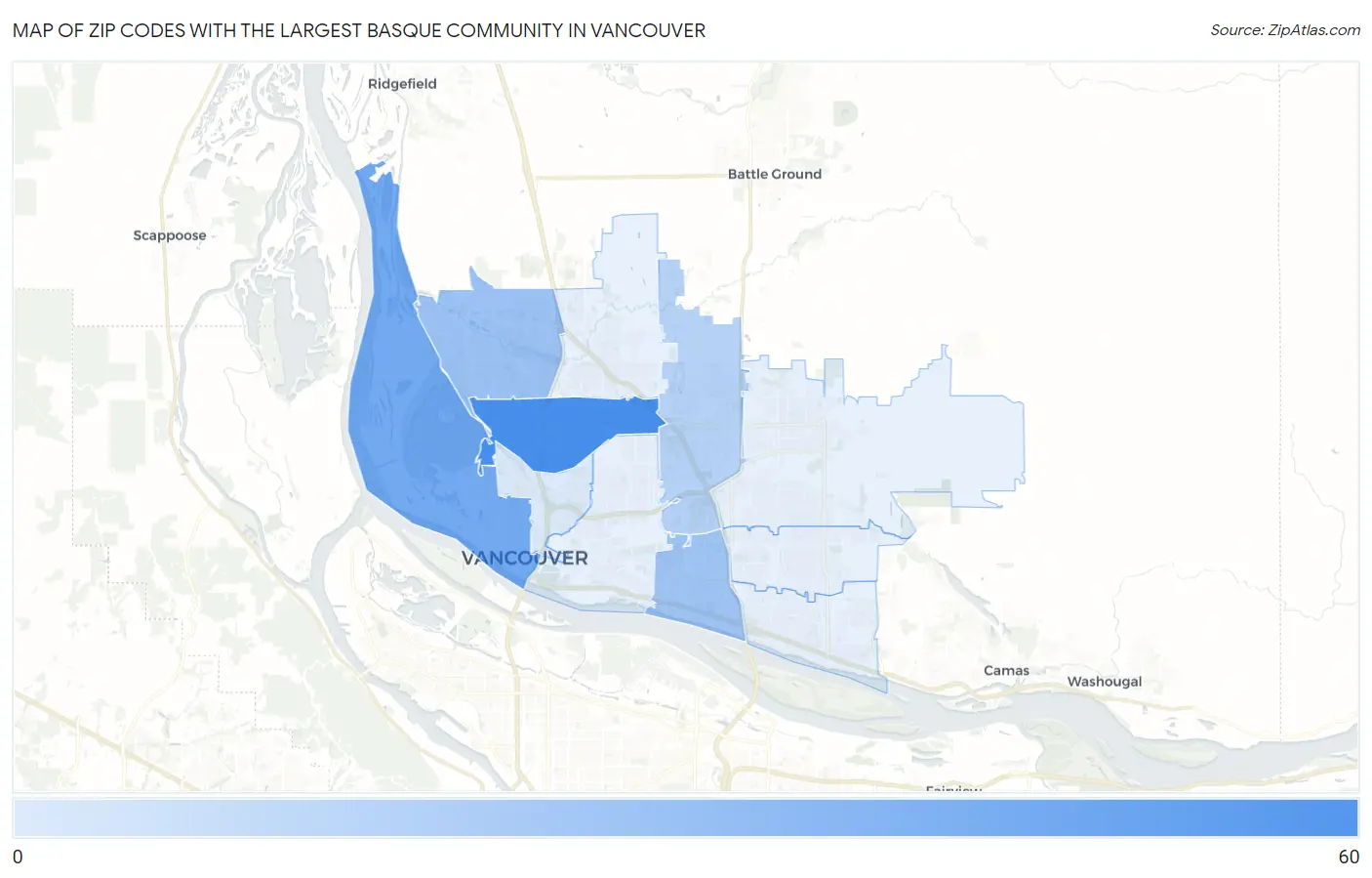Zip Codes with the Largest Basque Community in Vancouver Map