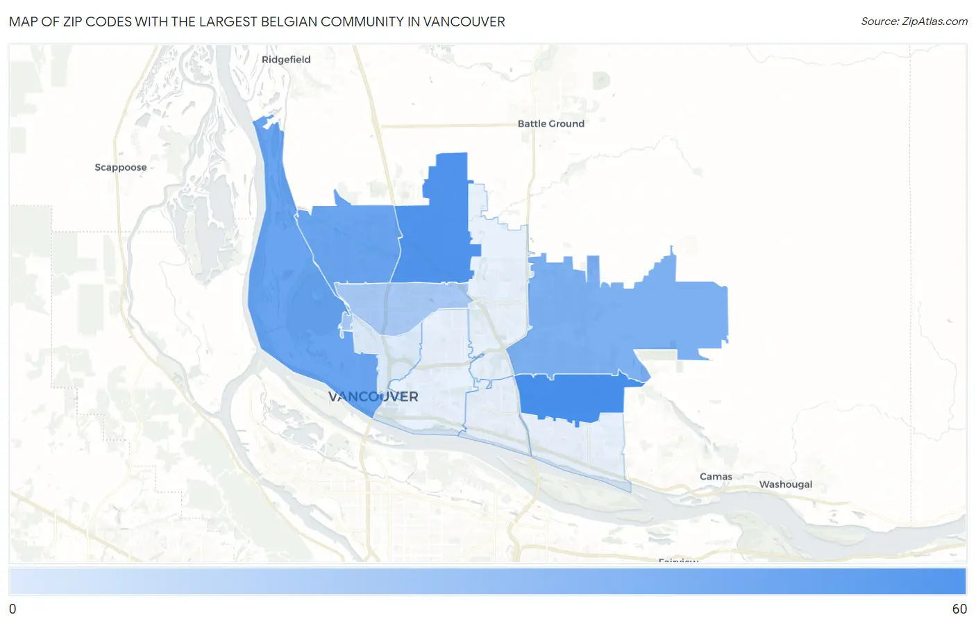 Zip Codes with the Largest Belgian Community in Vancouver Map