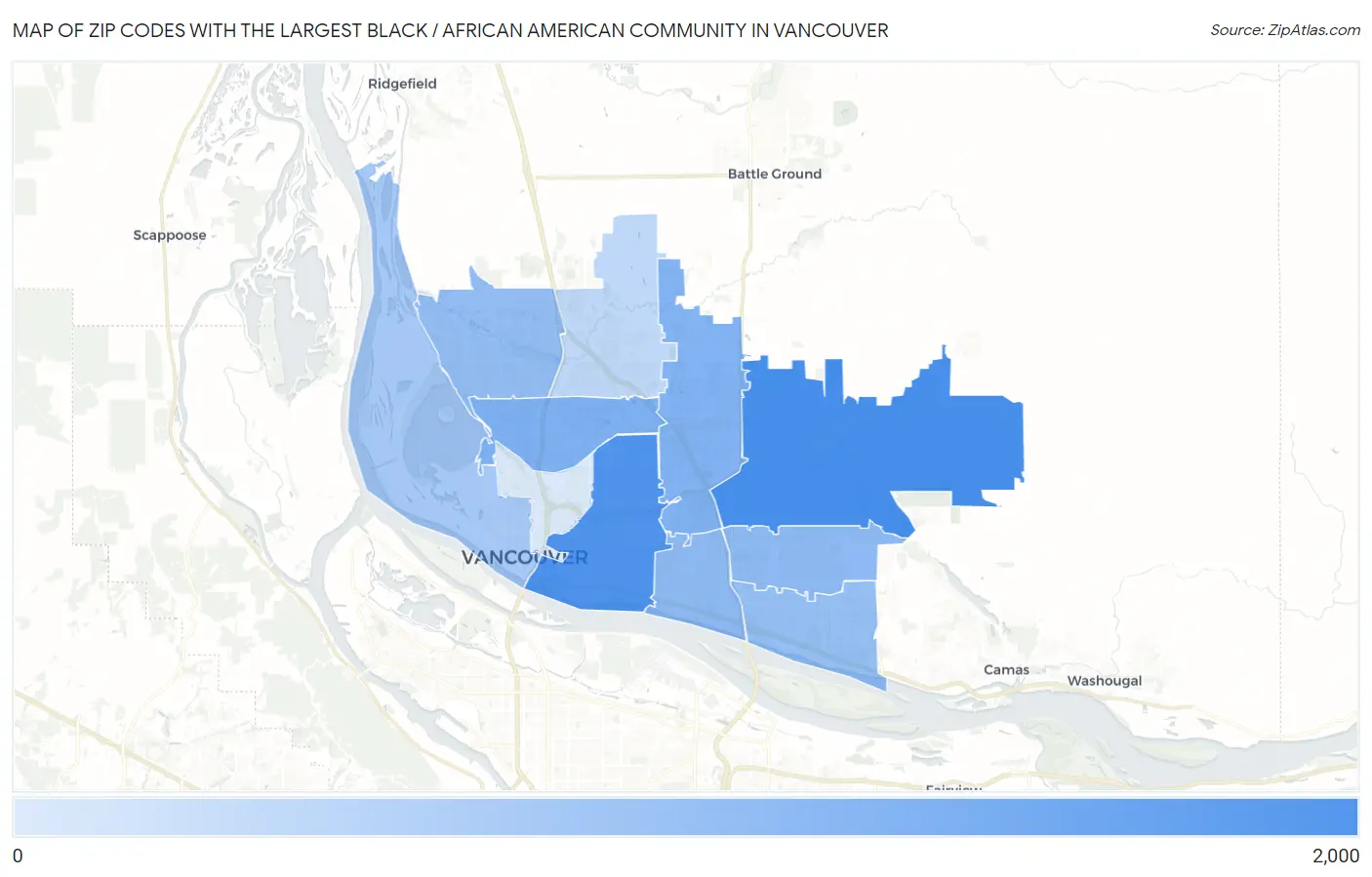 Zip Codes with the Largest Black / African American Community in Vancouver Map